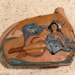 Native American Art Sculpture with Wolves VASE